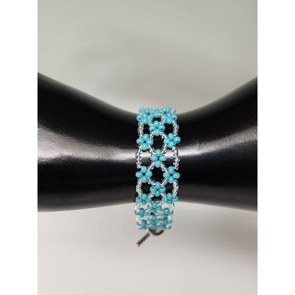 Handmade Jewelry by Ms. Lynda Aqua Beaded Bracelet - Picture 1 of 5